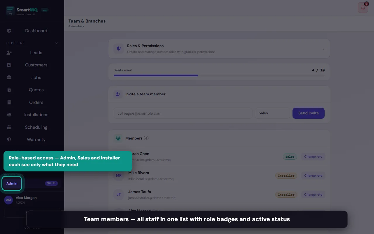 Role-based access screenshot