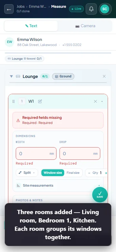 Room-by-room sheets screenshot